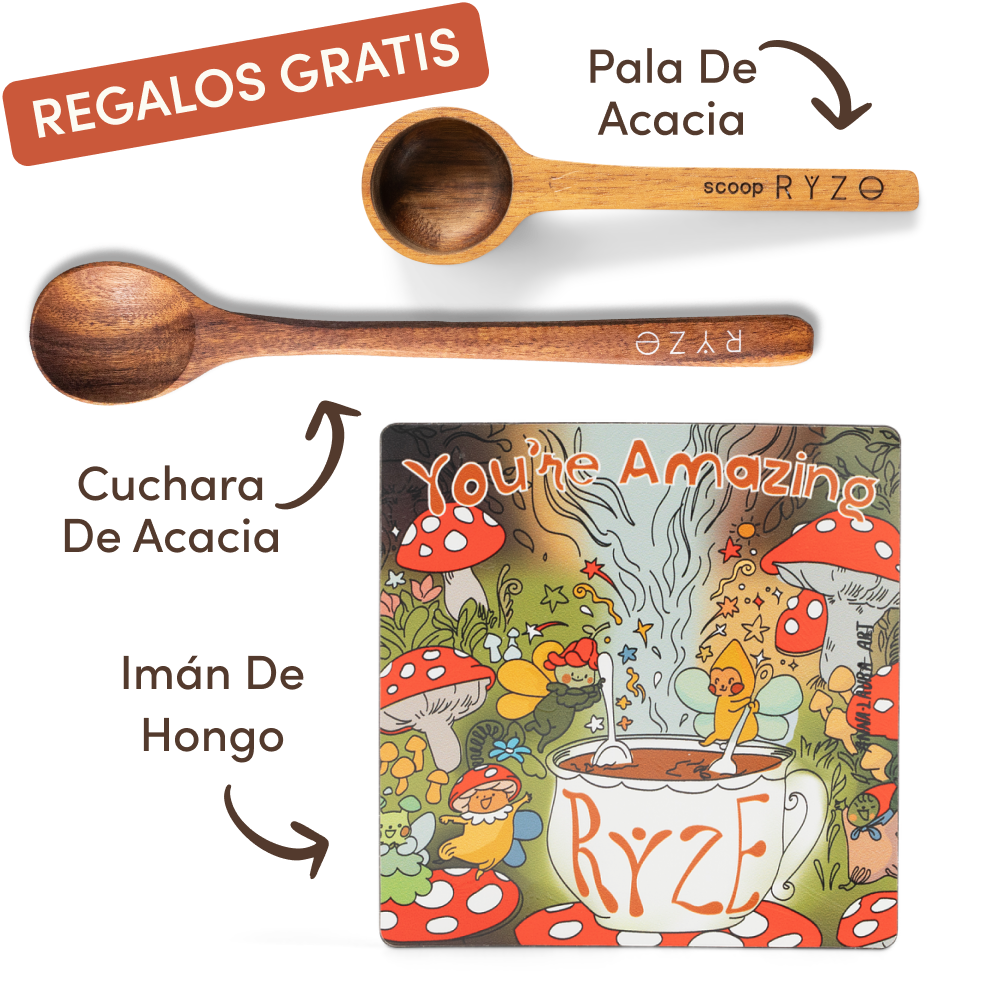 Wooden spoons and a colorful mushroom-themed magnet with 'You're Amazing' text.
